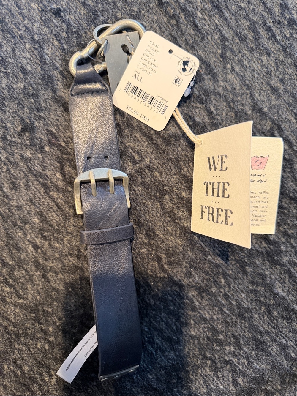 We The Free Black Leather Belt key fob with Brushed Silver Buckle